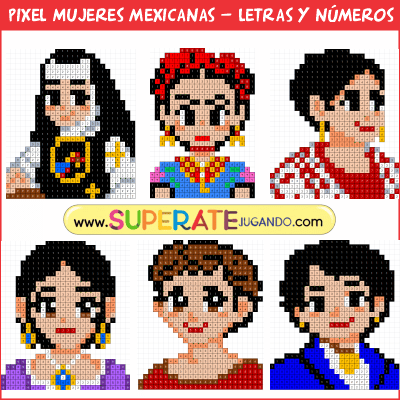 Pixel Personajes Mexicanos - MUJERES - Letras y Números